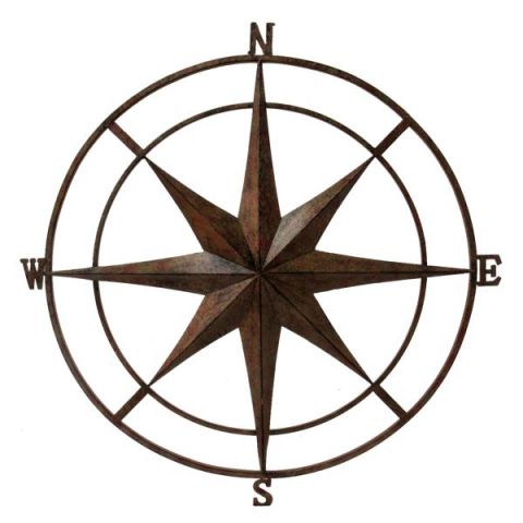 Rustic Outdoor Wall Compass Brown