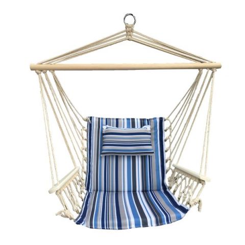 Hanging Hammock Chair With Pillow Blue & Grey Pattern