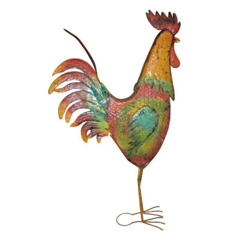 Extra Large Multi-Colored Metal Decorative Rooster Garden Statue