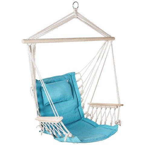 Hanging Hammock Chair With Pillow Solid Aqua Pattern