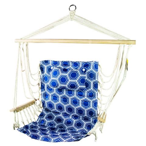 Hanging Hammock Chair With Pillow Blue With White Rings