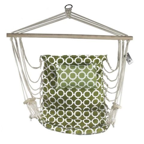 Hanging Hammock Chair With Pillow Green With White Rings