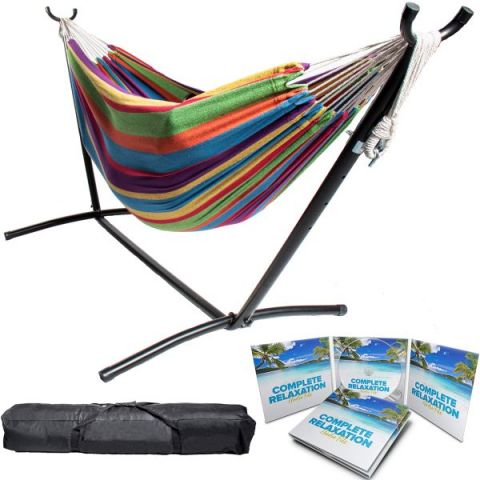 Portable Two Person Rainbow Colors Pattern Outdoor Hammock With Stand