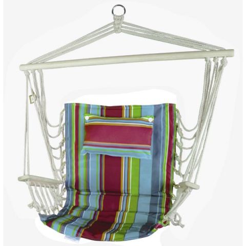 Hanging Hammock Chair With Pillow Red Blue & Green Stripes
